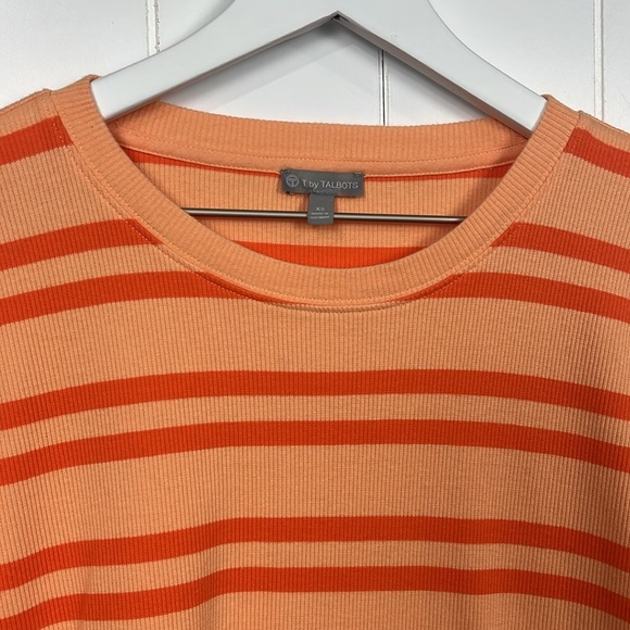 T by Talbots Womens Top XS French Terry Orange/Melon Tulip Hem Pullover NWOT - Picture 3 of 12